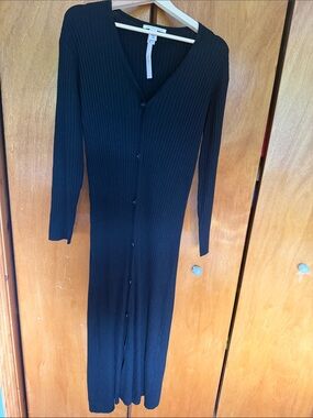 Victoria’s Secret Black Ribbed Button-Front Midi Dress